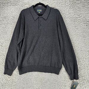 Belforte Black Sweater Mens Medium Black Long Sleeve 1/4 Button *NWT*
